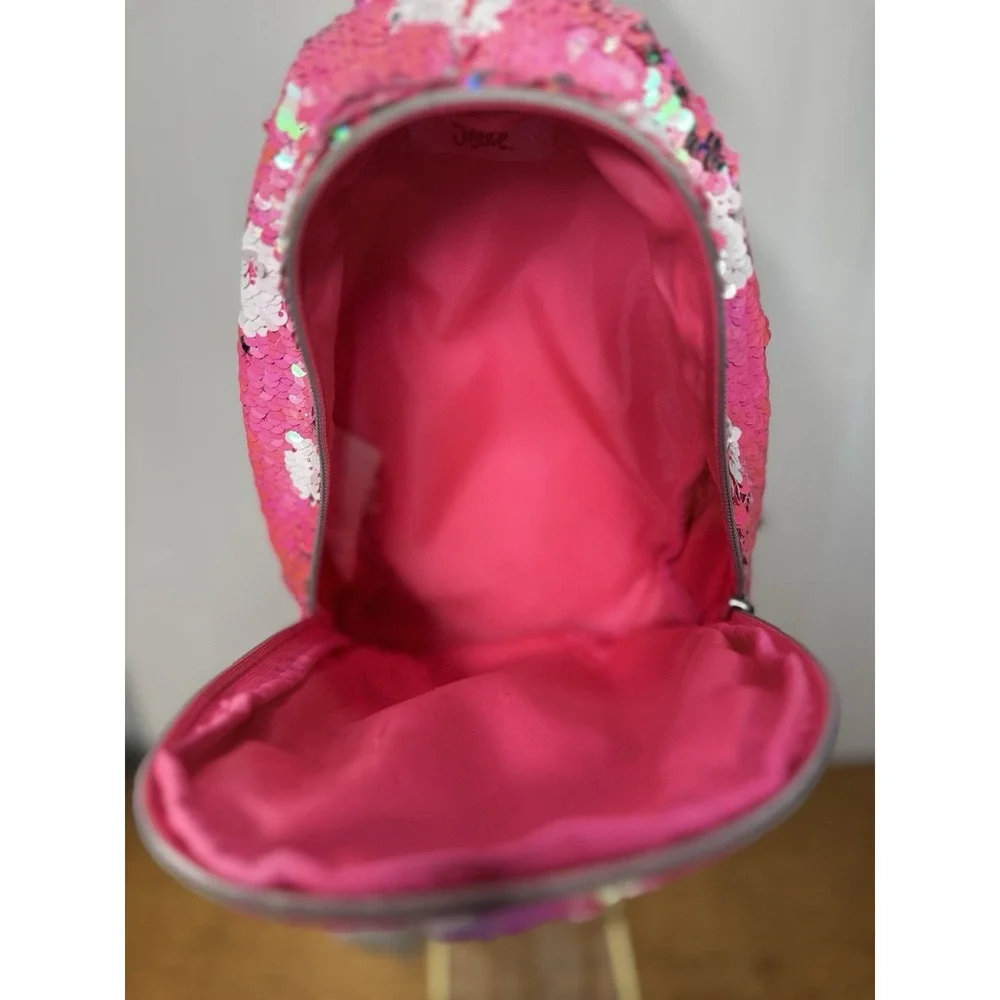 Justice Backpack Pink Sequined With‎ Fob EUC